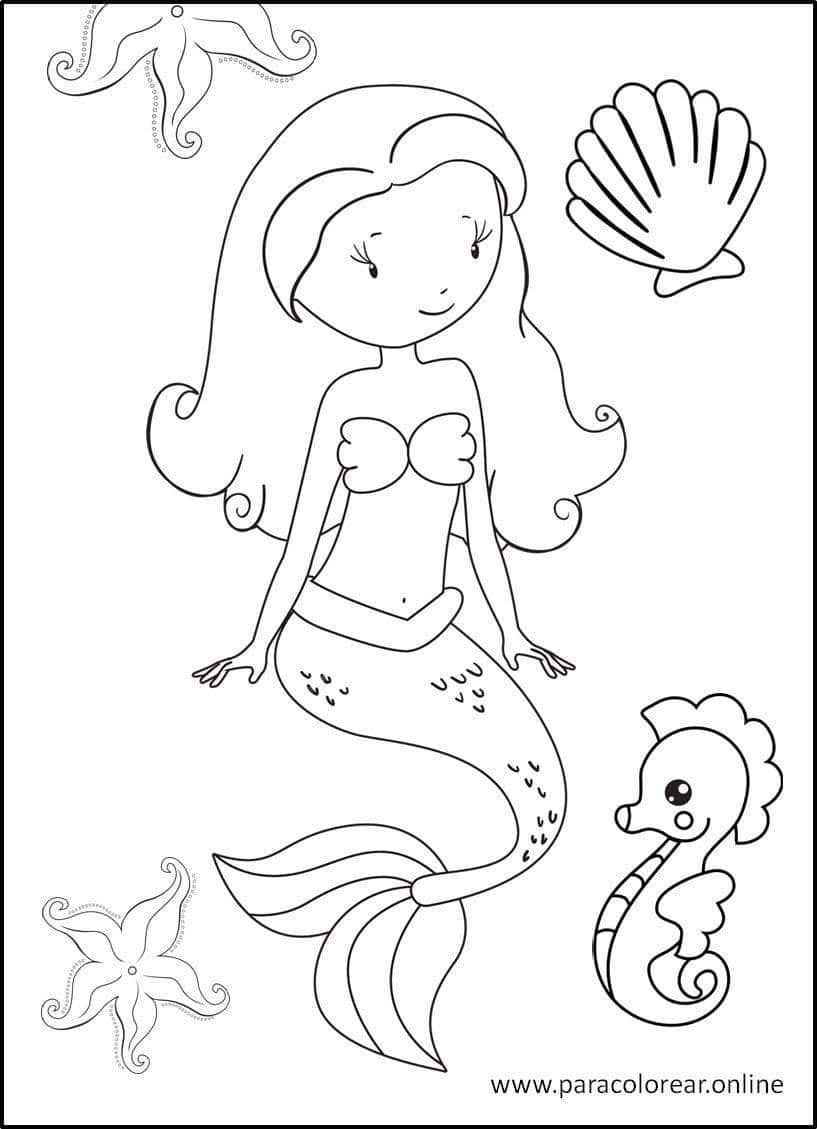 Los mejores Dibujos de Sirenas para Colorear Imprimir y Pintar 🧜‍♀️